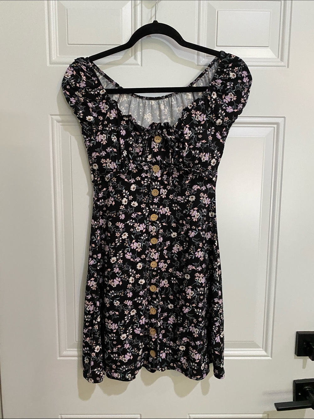 No Boundaries Black Mini Dress with Pink Floral Print